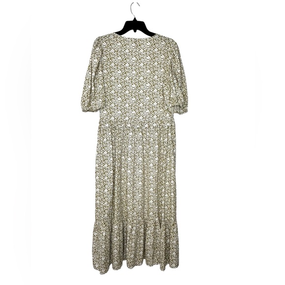 Universal Threads Smocked Floral Maxi dress Sz L Olive Green Puff sleeves EUC - Picture 2 of 9